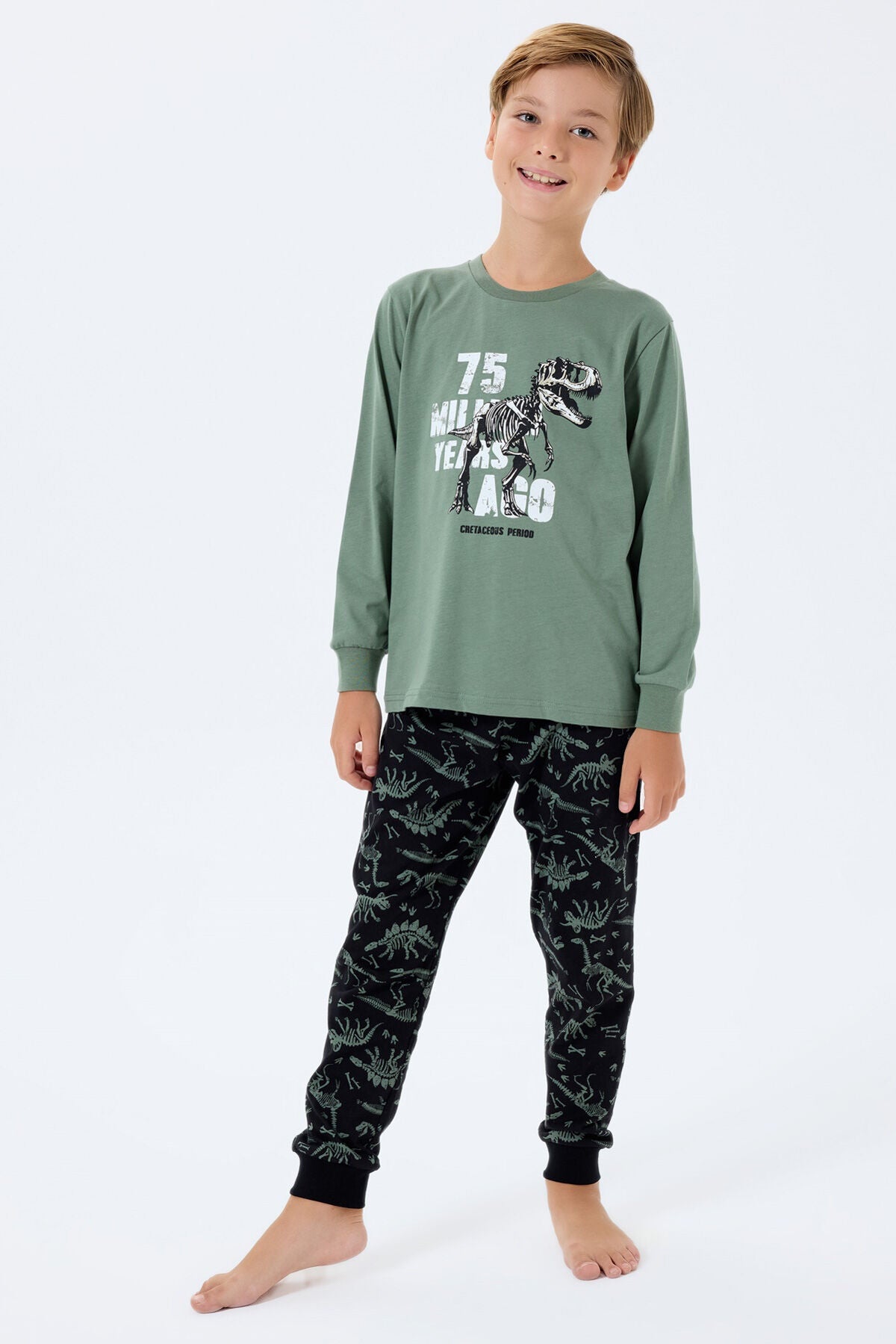 Rolypoly Erkek Çocuk Bisiklet Yaka Baskılı Yazlık Relaxed Fit Yeşil Pijama Takımı RP3740-C-V1 Ürün ana görseli