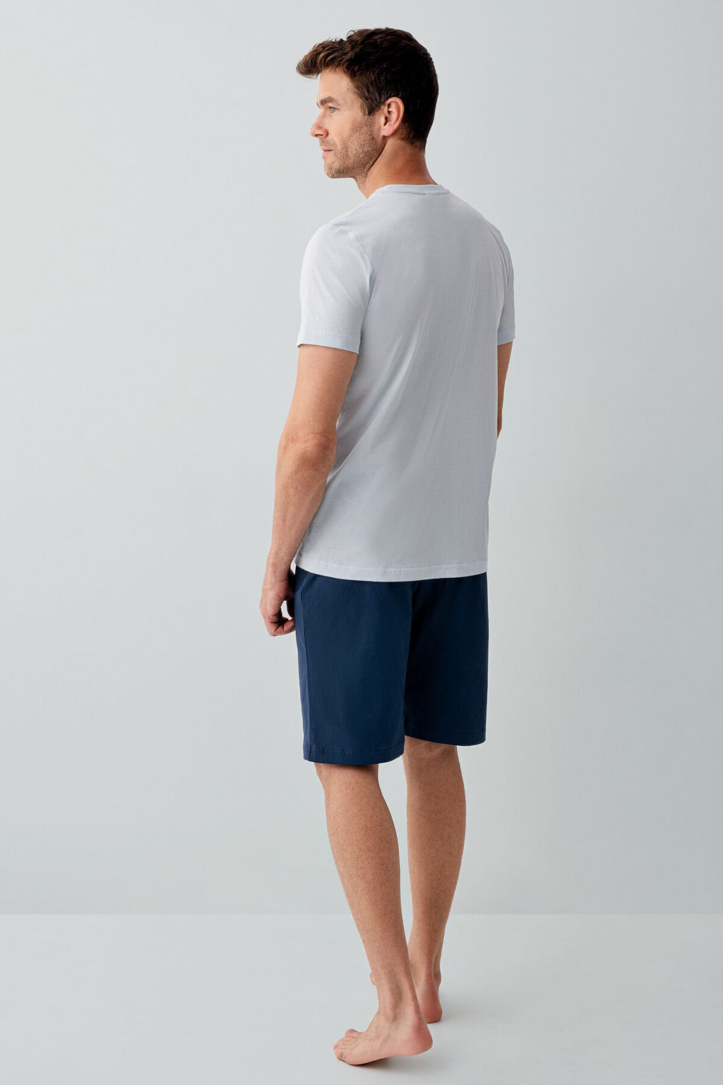 Rolypoly Erkek Bisiklet Yaka Baskılı Yazlık Regular Fit Mavi Bermuda Takım RP3754-S-V2