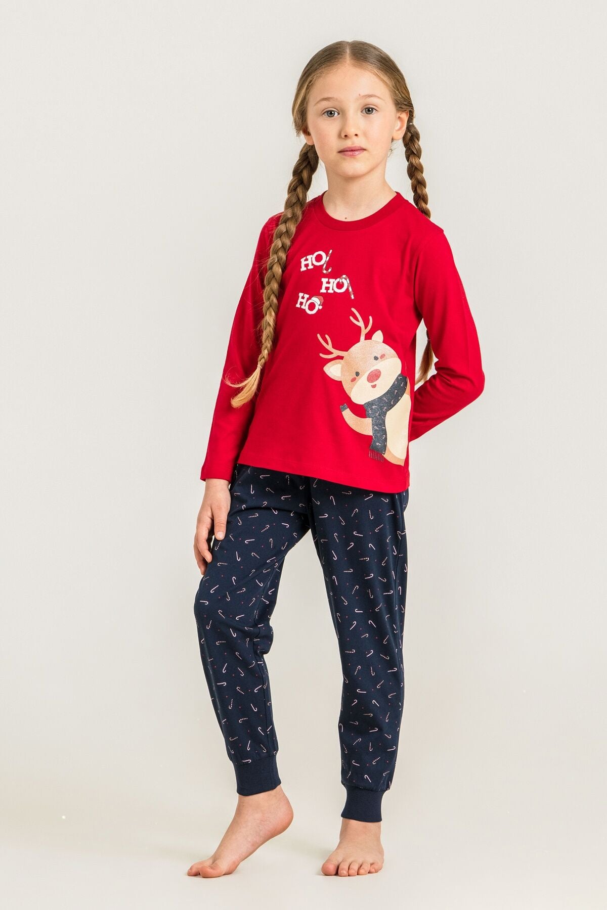 Rolypoly Ho Ho Ho Deer Anne Kız Kırmızı Uzun Kol Pijama Takım RP3934-A-V1