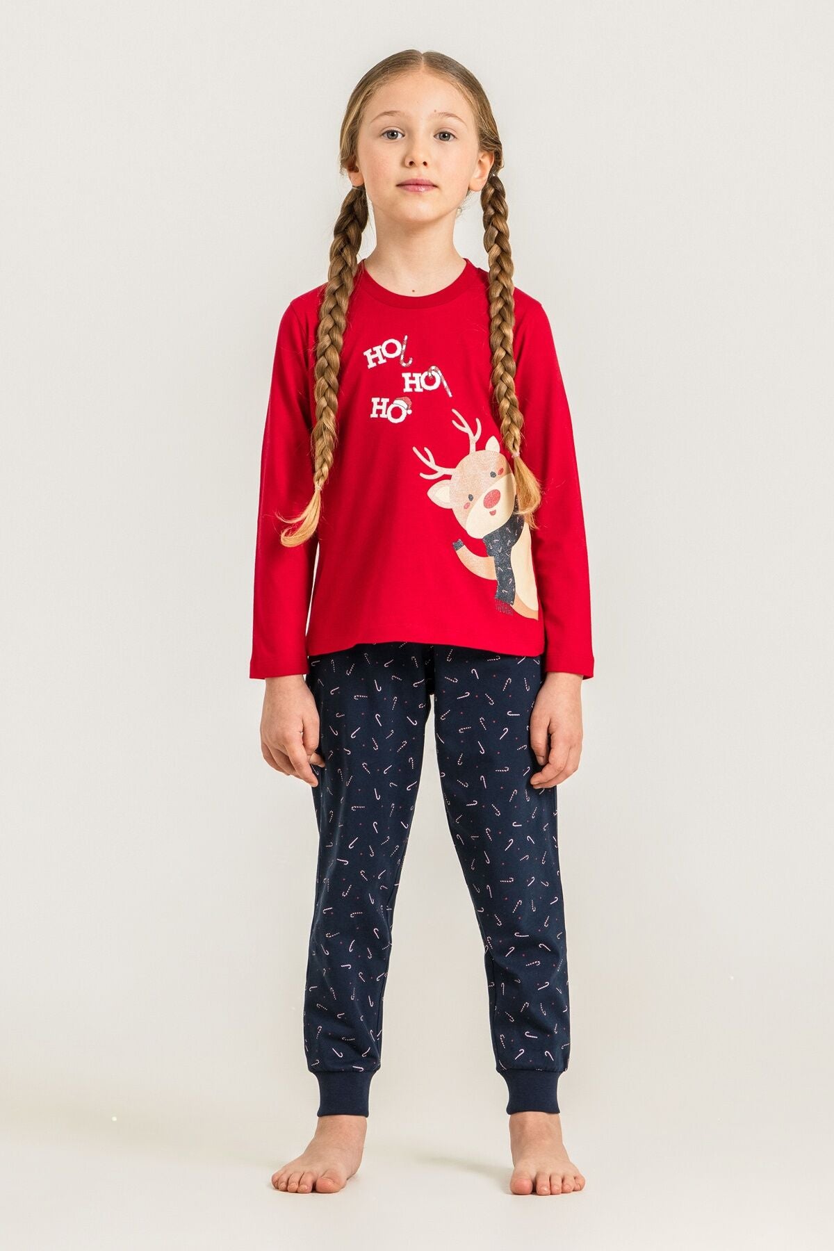 Rolypoly Ho Ho Ho Deer Anne Kız Kırmızı Uzun Kol Pijama Takım RP3934-A-V1 Ürün ikincil görseli