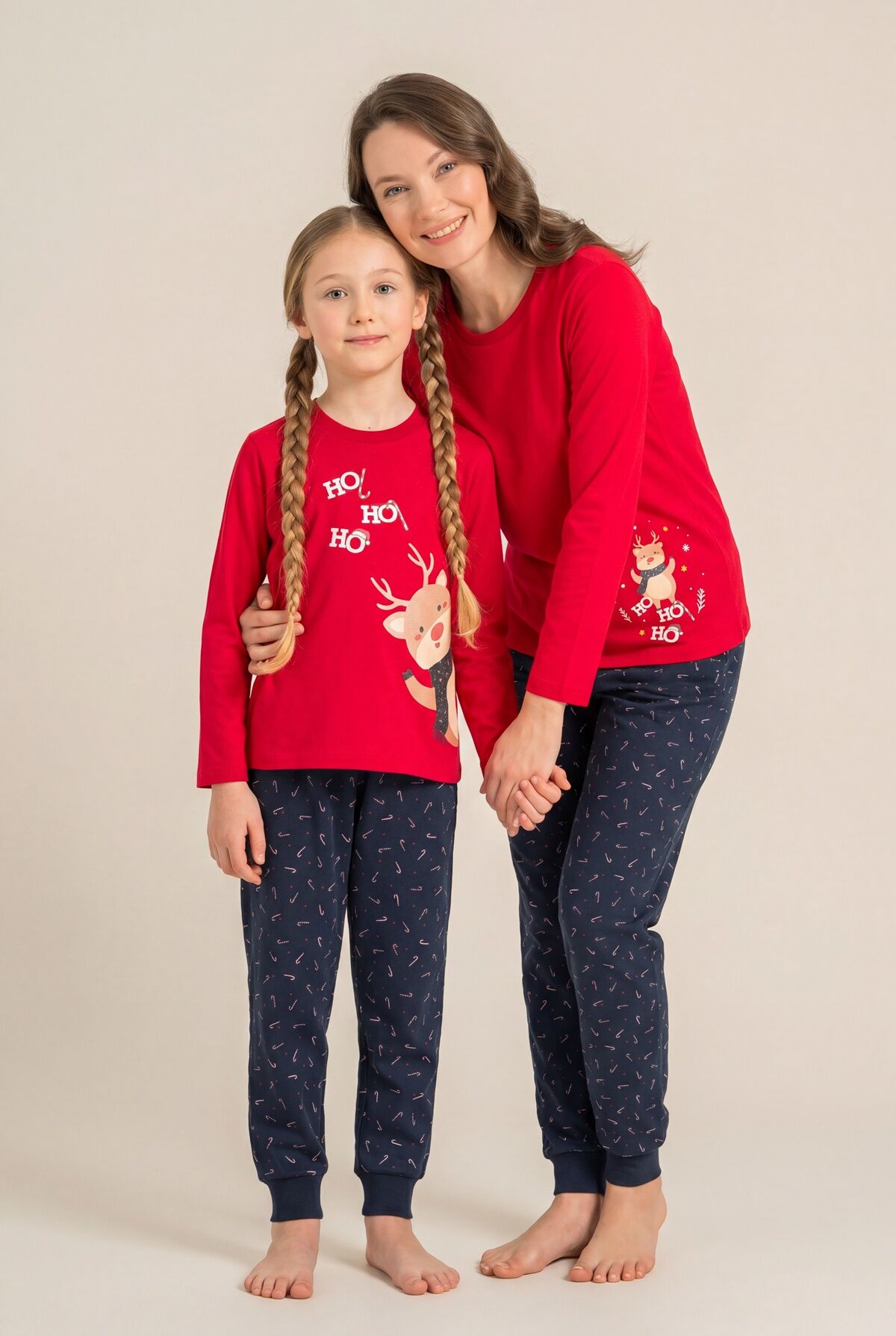 Rolypoly Ho Ho Ho Deer Anne Kız Kırmızı Uzun Kol Pijama Takım RP3934-A-V1