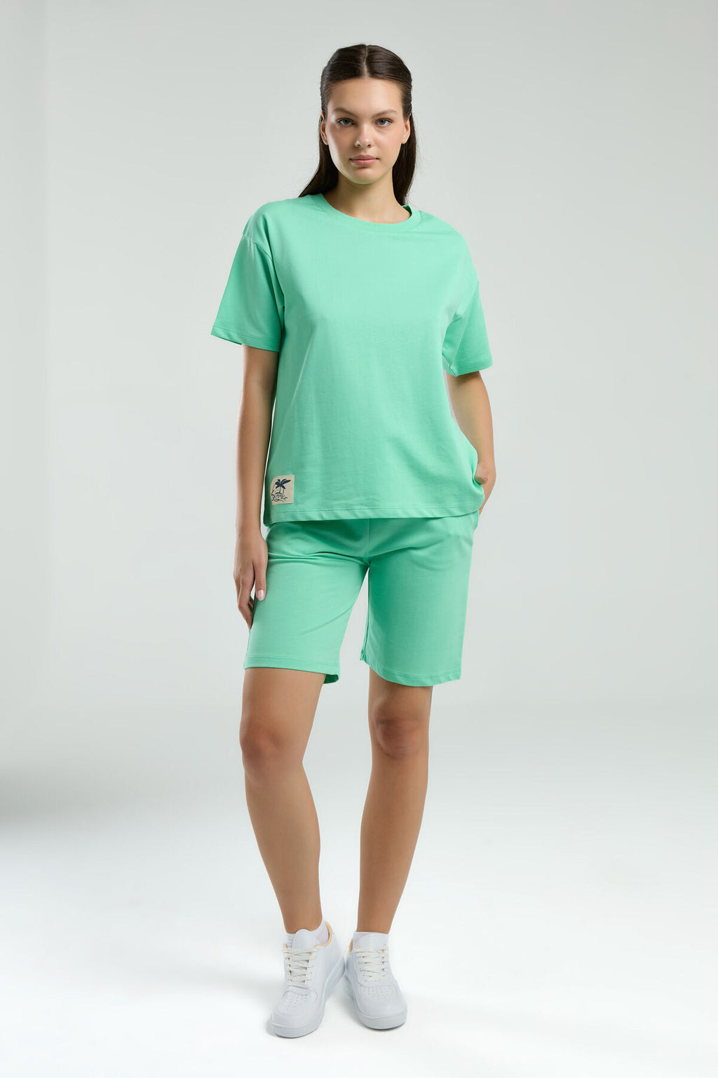 Rolypoly Kadın Yazlık Regular Fit Yeşil Şort Takım RP3592-S-V1