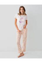 Rolypoly Kadın Bisiklet Yaka Baskılı Yazlık Regular Fit Beyaz Pijama Takımı RP3811-S-V1