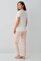 Rolypoly Kadın Bisiklet Yaka Baskılı Yazlık Regular Fit Beyaz Pijama Takımı RP3811-S-V1