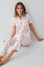 Rolypoly Kadın Gömlek Yaka Baskılı Yazlık Regular Fit Pembe Pijama Takımı RP3809-S-V1