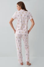 Rolypoly Kadın Gömlek Yaka Baskılı Yazlık Regular Fit Pembe Pijama Takımı RP3809-S-V1