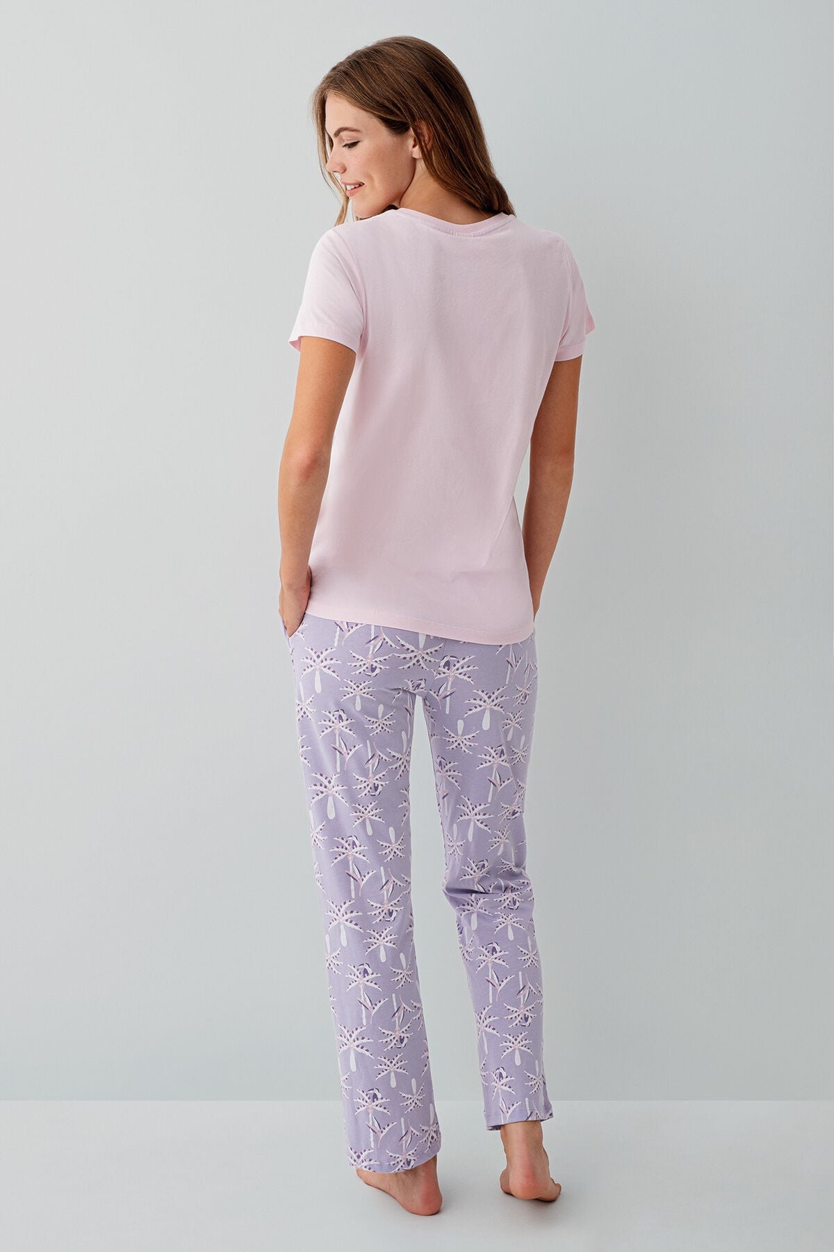 Rolypoly Kadın Bisiklet Yaka Baskılı Yazlık Regular Fit Pembe Pijama Takımı RP3811-S-V2