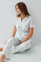 Rolypoly Kadın Gömlek Yaka Baskılı Yazlık Regular Fit Yeşil Pijama Takımı RP3809-S-V2