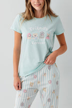 Rolypoly Kadın Bisiklet Yaka Baskılı Yazlık Regular Fit Yeşil Pijama Takımı RP3810-S-V2