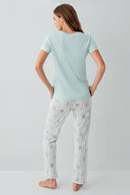 Rolypoly Kadın Bisiklet Yaka Baskılı Yazlık Regular Fit Yeşil Pijama Takımı RP3810-S-V2