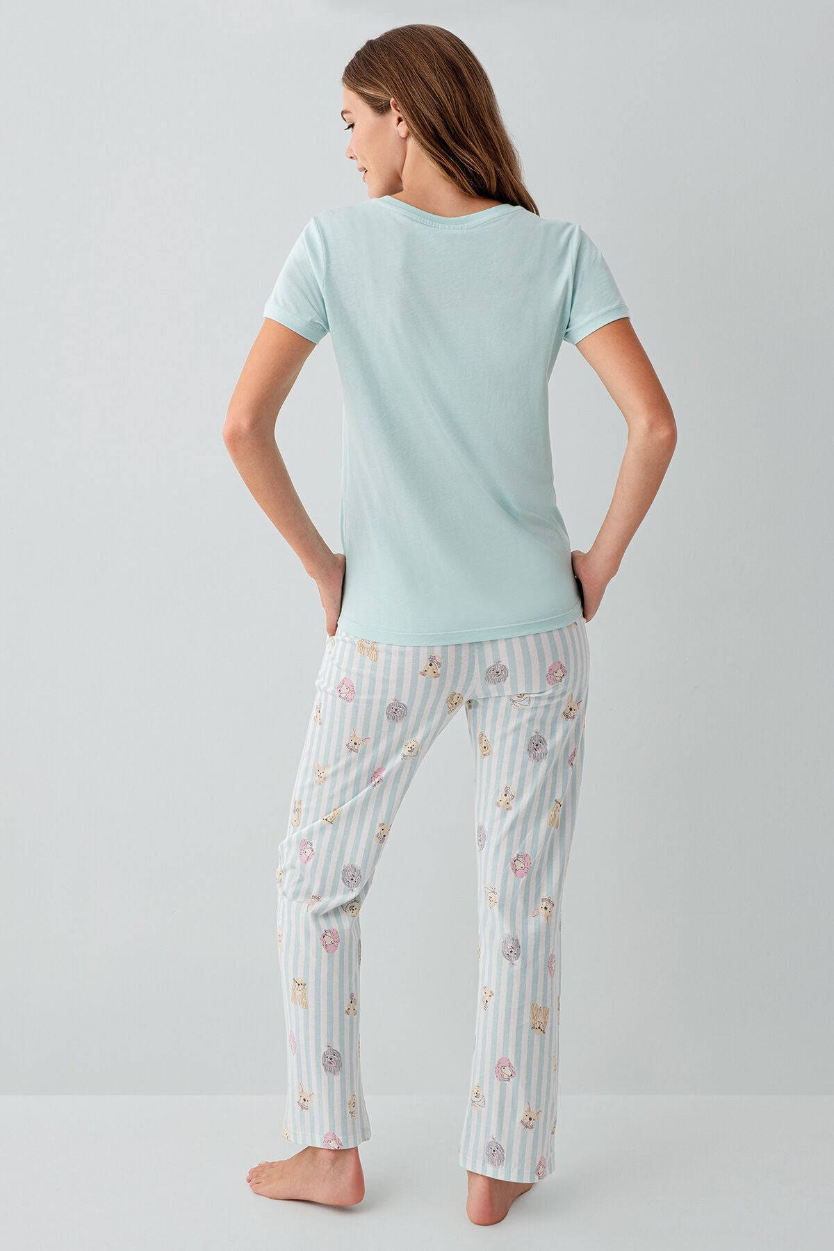 Rolypoly Kadın Bisiklet Yaka Baskılı Yazlık Regular Fit Yeşil Pijama Takımı RP3810-S-V2