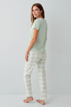 Rolypoly Kadın Bisiklet Yaka Baskılı Yazlık Regular Fit Yeşil Pijama Takımı RP3808-S-V2