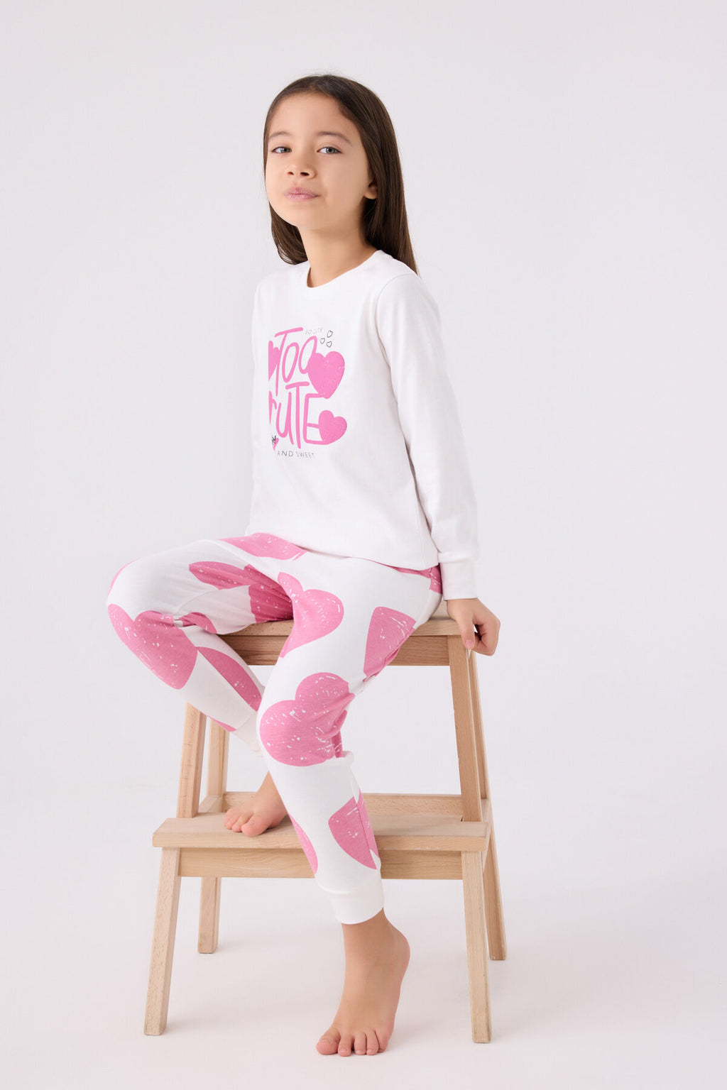 Rolypoly Kız Çocuk Bisiklet Yaka Pigment Baskılı Kışlık Regular Fit Pembe Pijama Takımı RP3471-C-V1