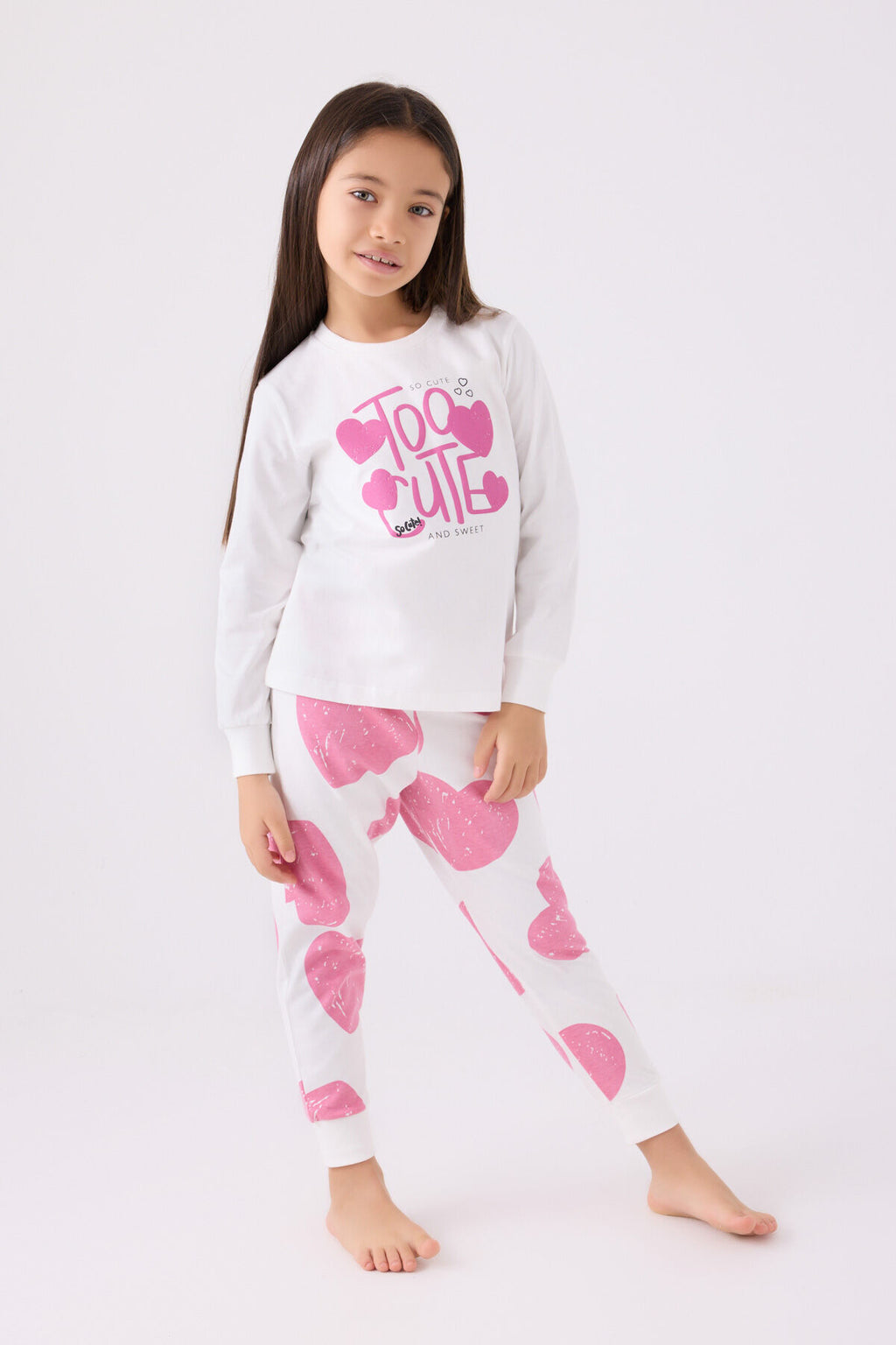 Kız Çocuk Pembe Uzun Kol Pijama Takım