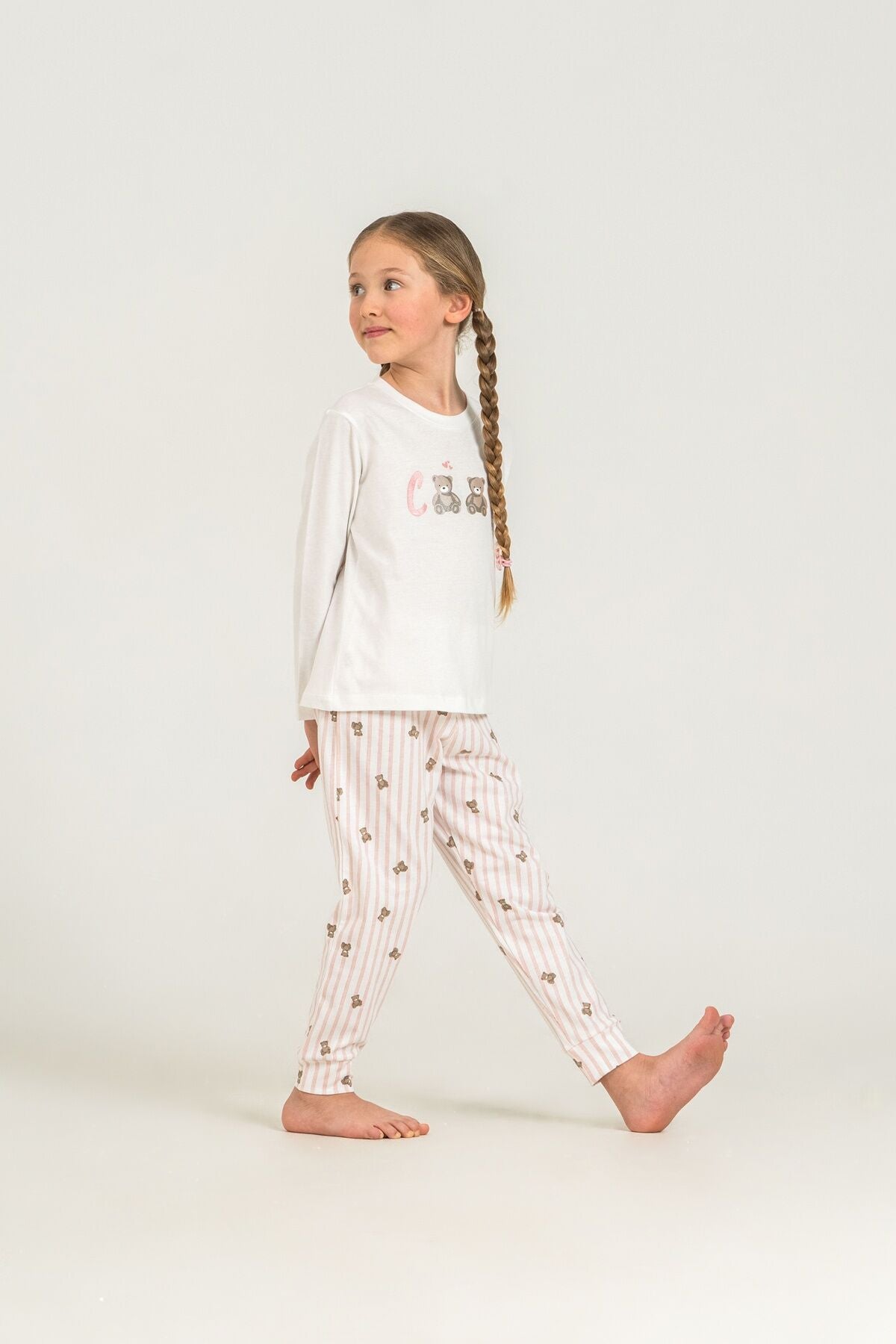 Rolypoly Kız Çocuk Cool Bear Beyaz Uzun Kol Pijama Takım RP3912-C-V1 Ürün ana görseli