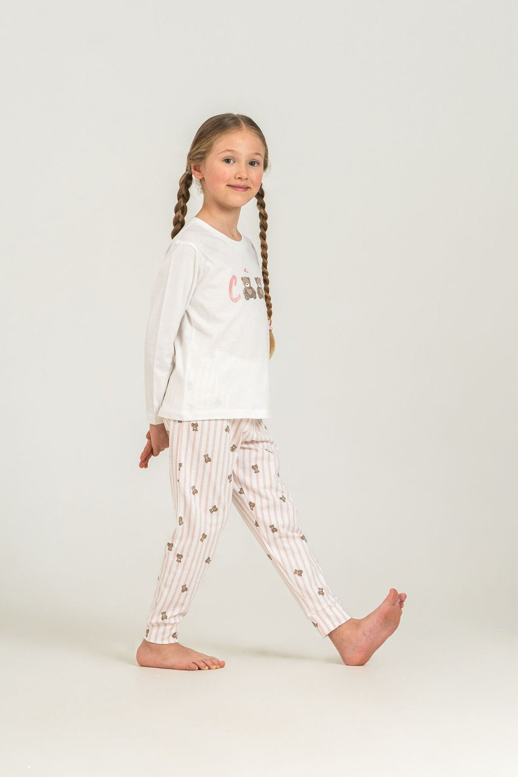 Rolypoly Kız Çocuk Cool Bear Beyaz Uzun Kol Pijama Takım RP3912-C-V1
