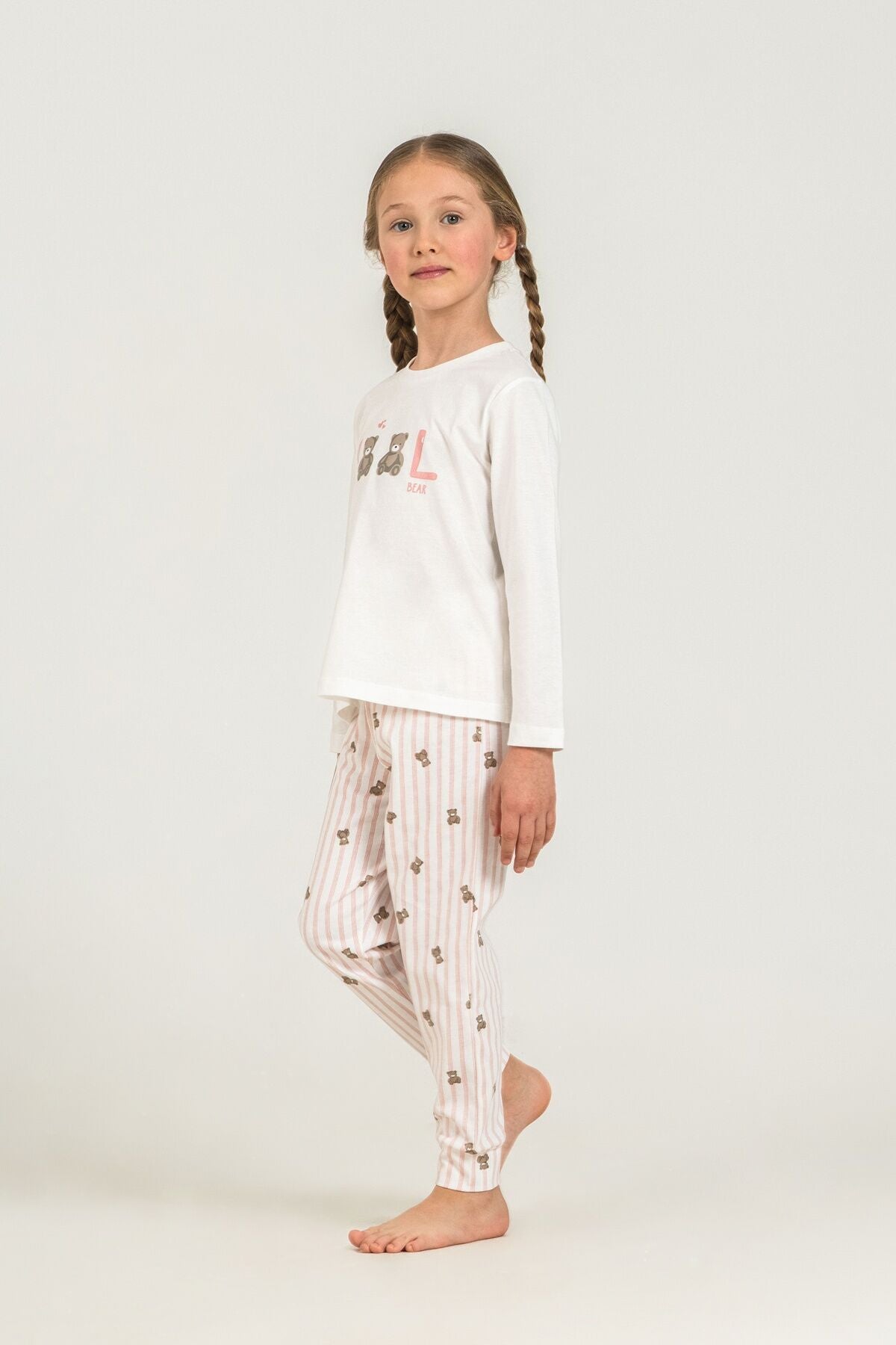 Rolypoly Kız Çocuk Cool Bear Beyaz Uzun Kol Pijama Takım RP3912-C-V1 Ürün ikincil görseli