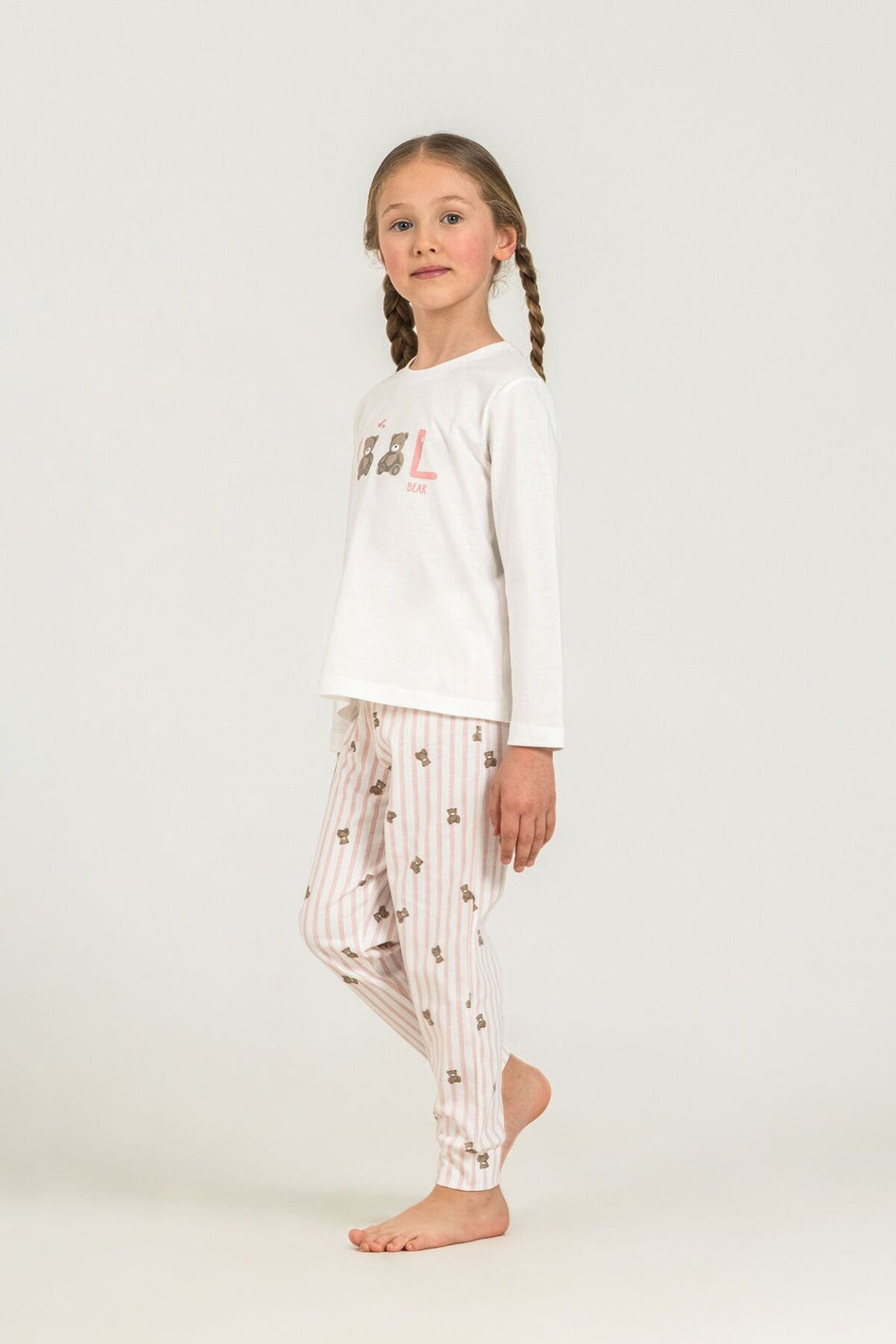Rolypoly Kız Çocuk Cool Bear Beyaz Uzun Kol Pijama Takım RP3912-C-V1