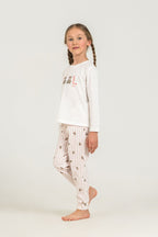 Rolypoly Kız Çocuk Cool Bear Beyaz Uzun Kol Pijama Takım RP3912-C-V1