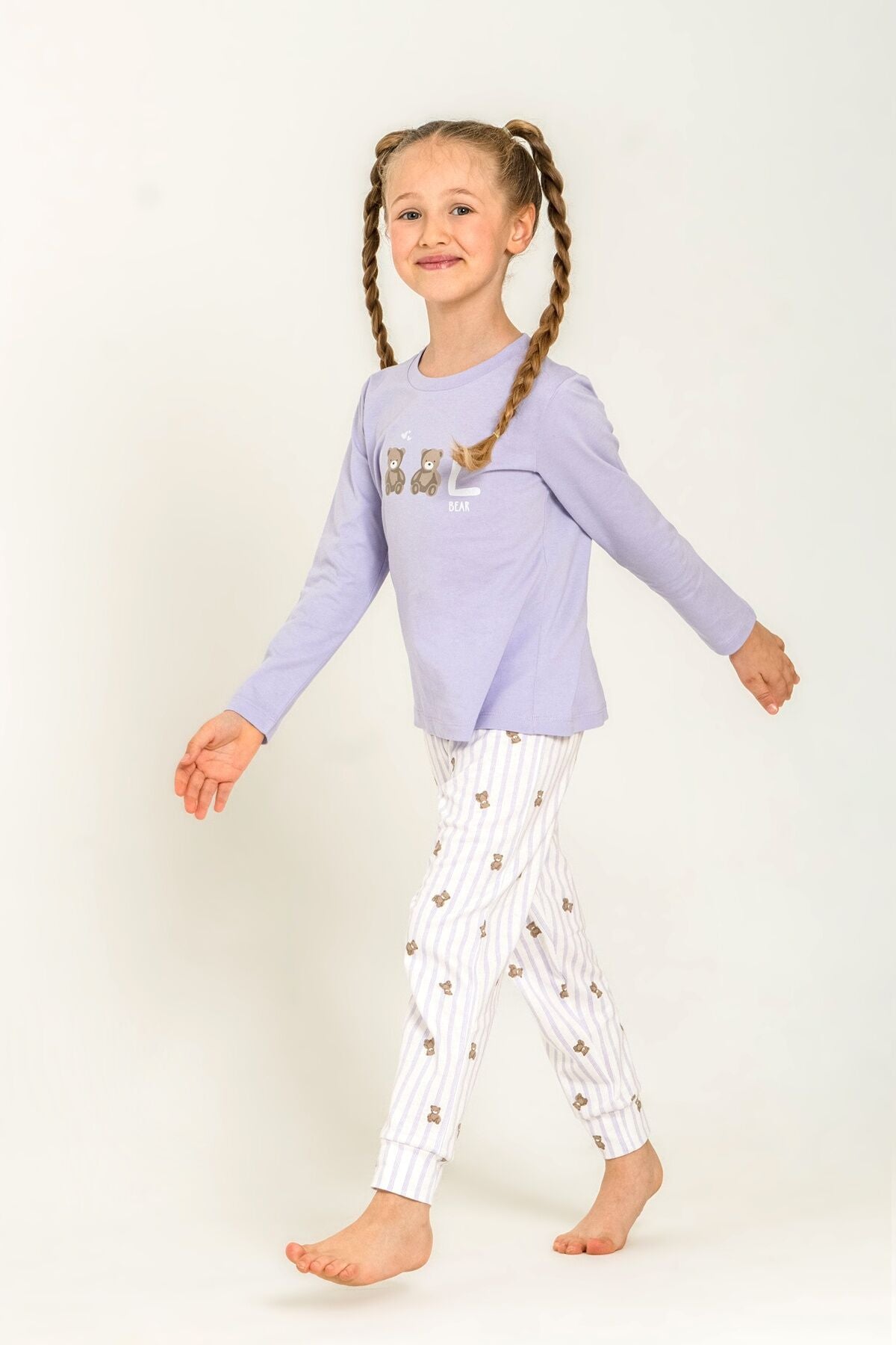 Rolypoly Kız Çocuk Cool Bear Mor Uzun Kol Pijama Takım RP3912-C-V2