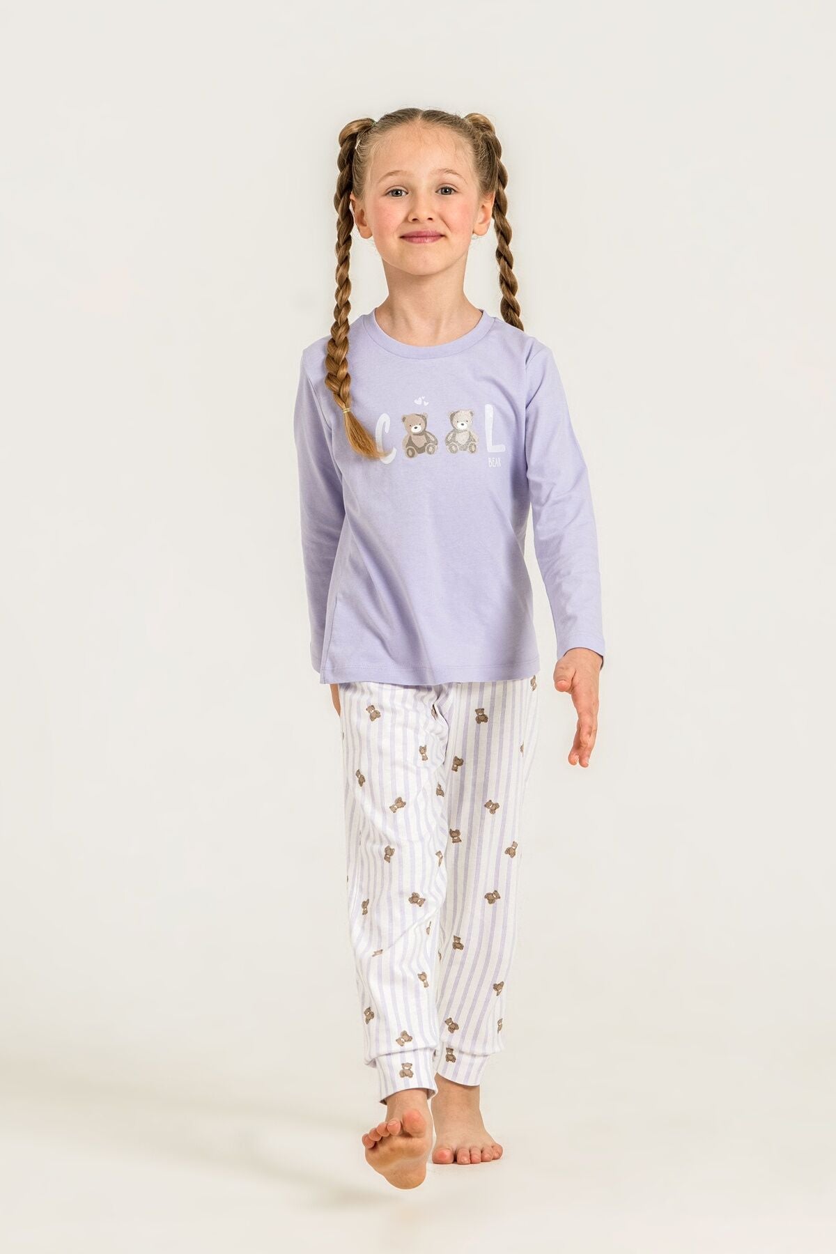 Rolypoly Kız Çocuk Cool Bear Mor Uzun Kol Pijama Takım RP3912-C-V2 Ürün ana görseli