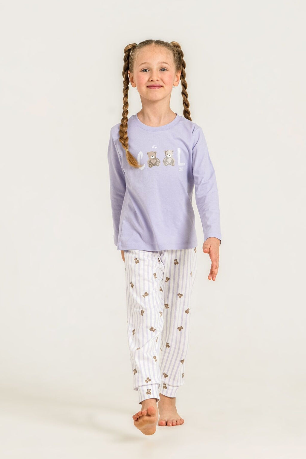 Rolypoly Kız Çocuk Cool Bear Mor Uzun Kol Pijama Takım RP3912-C-V2