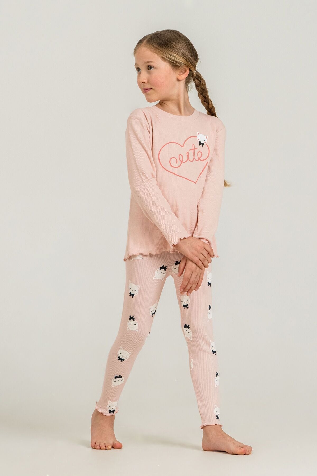Rolypoly Kız Çocuk Cute Kitten Turuncu Tayt Takım RP3900-C-V1 Ürün ana görseli