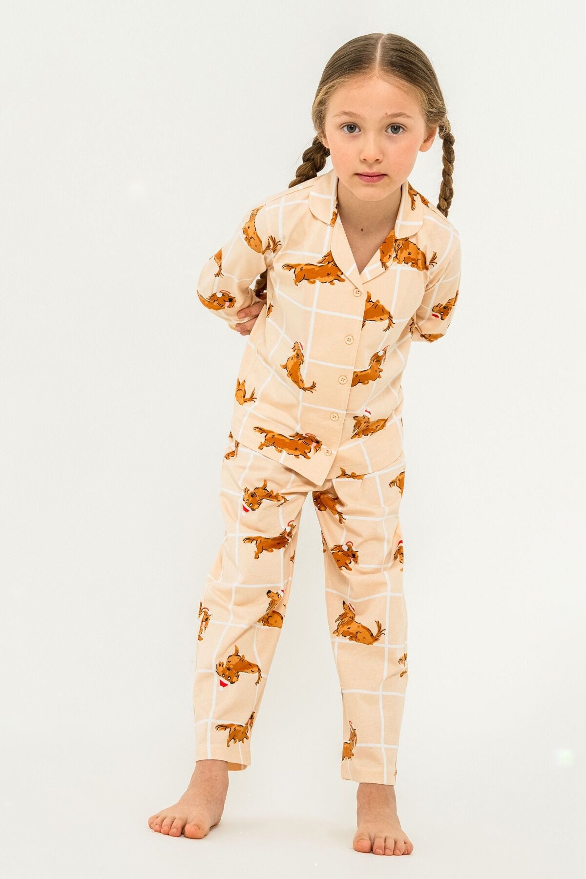 Rolypoly Kız Çocuk Cute Puppy Krem Gömlek Pijama Takımı RP3908-C-V1