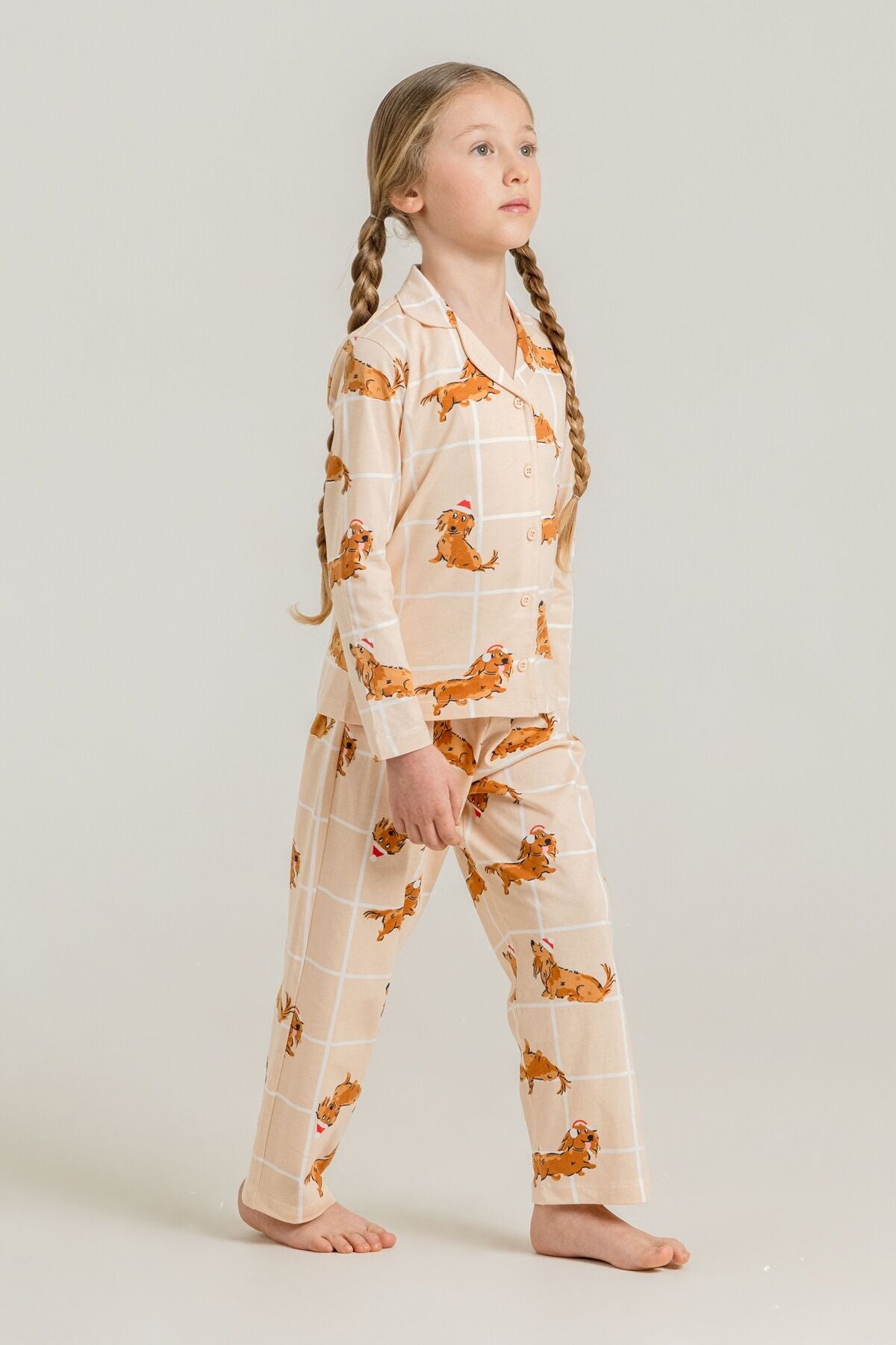 Rolypoly Kız Çocuk Cute Puppy Krem Gömlek Pijama Takımı RP3908-C-V1