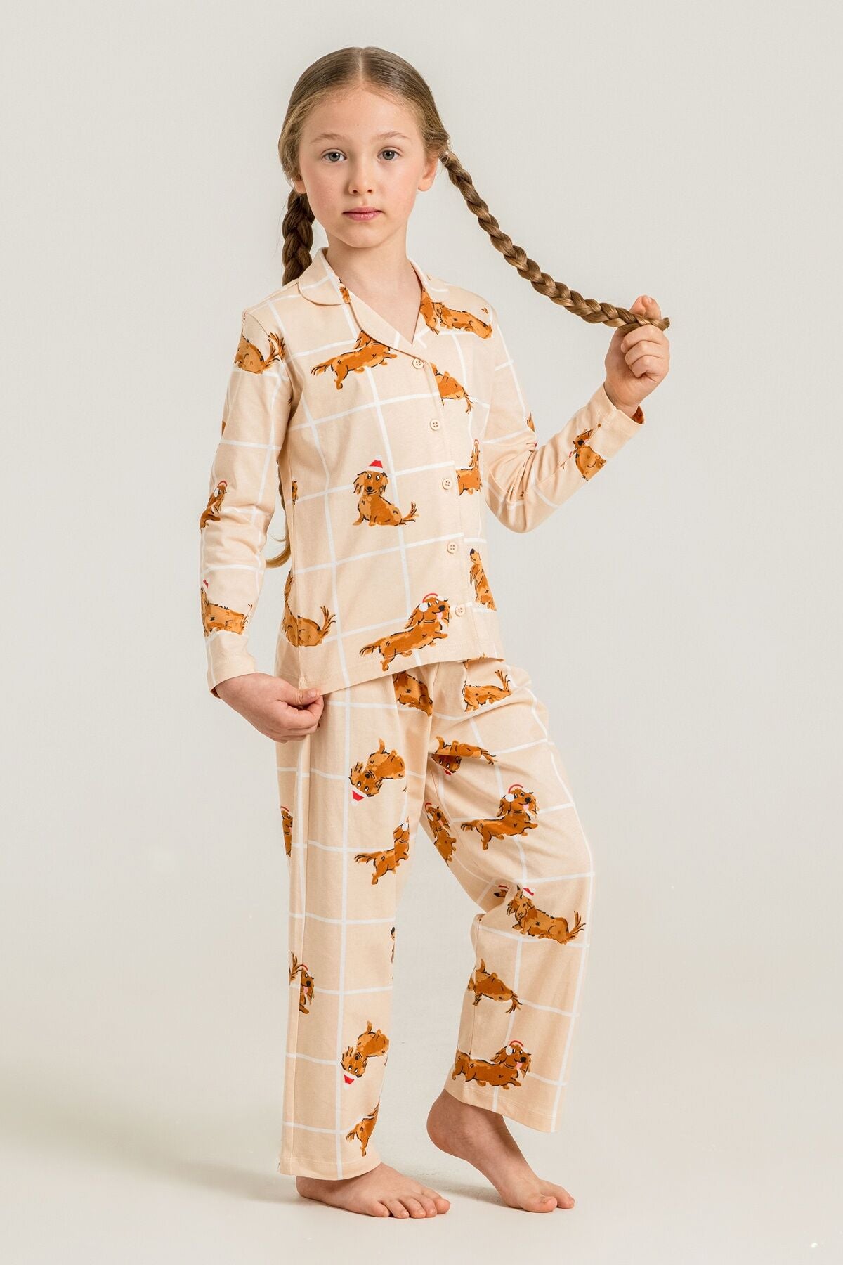 Rolypoly Kız Çocuk Cute Puppy Krem Gömlek Pijama Takımı RP3908-C-V1 Ürün ikincil görseli