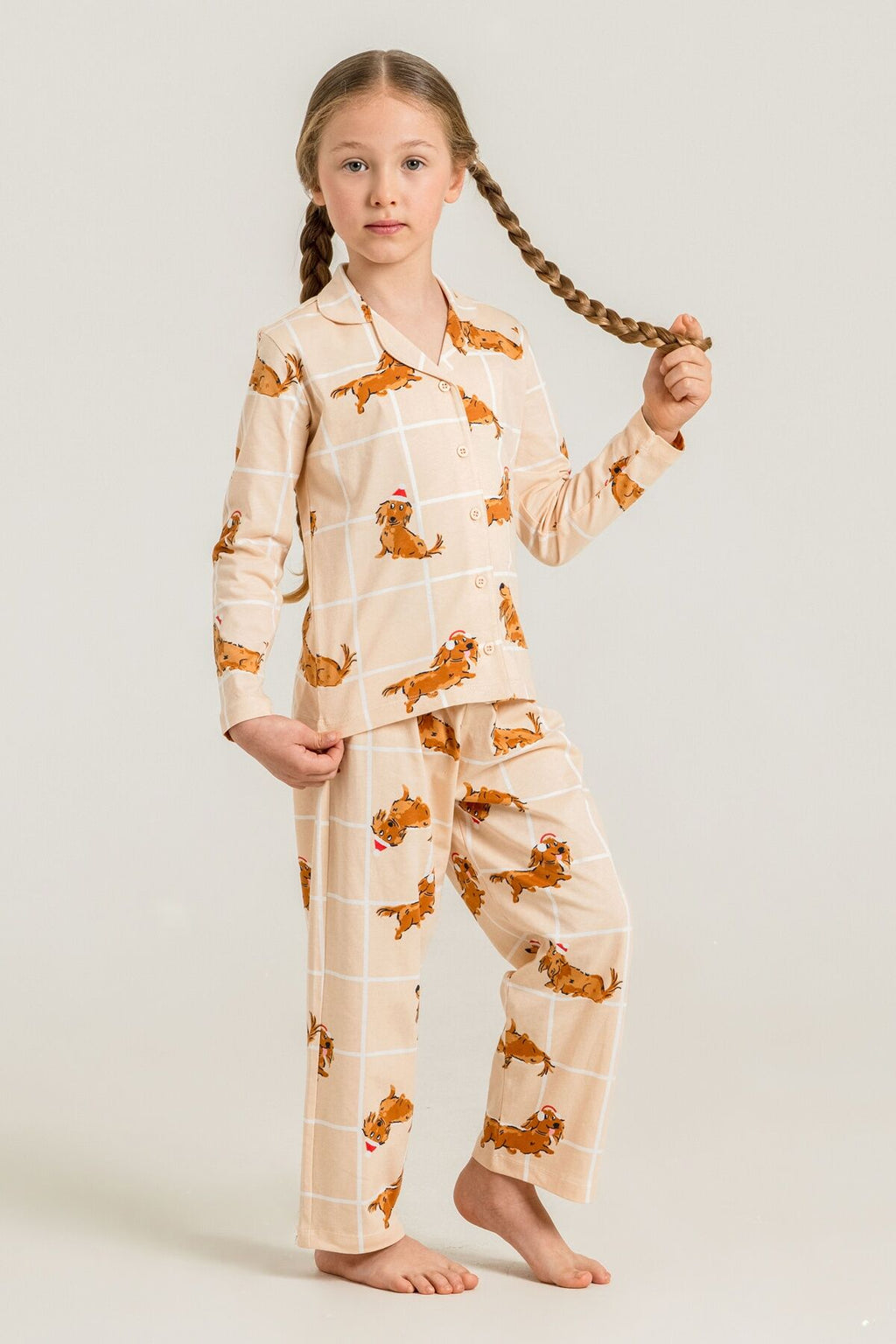 Rolypoly Kız Çocuk Cute Puppy Krem Gömlek Pijama Takımı RP3908-C-V1