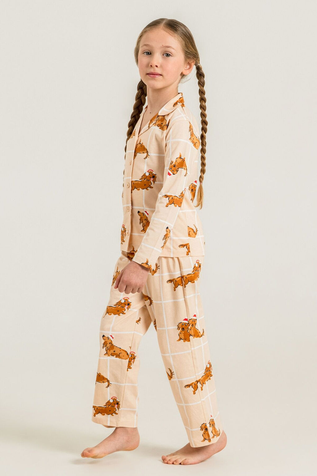 Rolypoly Kız Çocuk Cute Puppy Krem Gömlek Pijama Takımı RP3908-C-V1