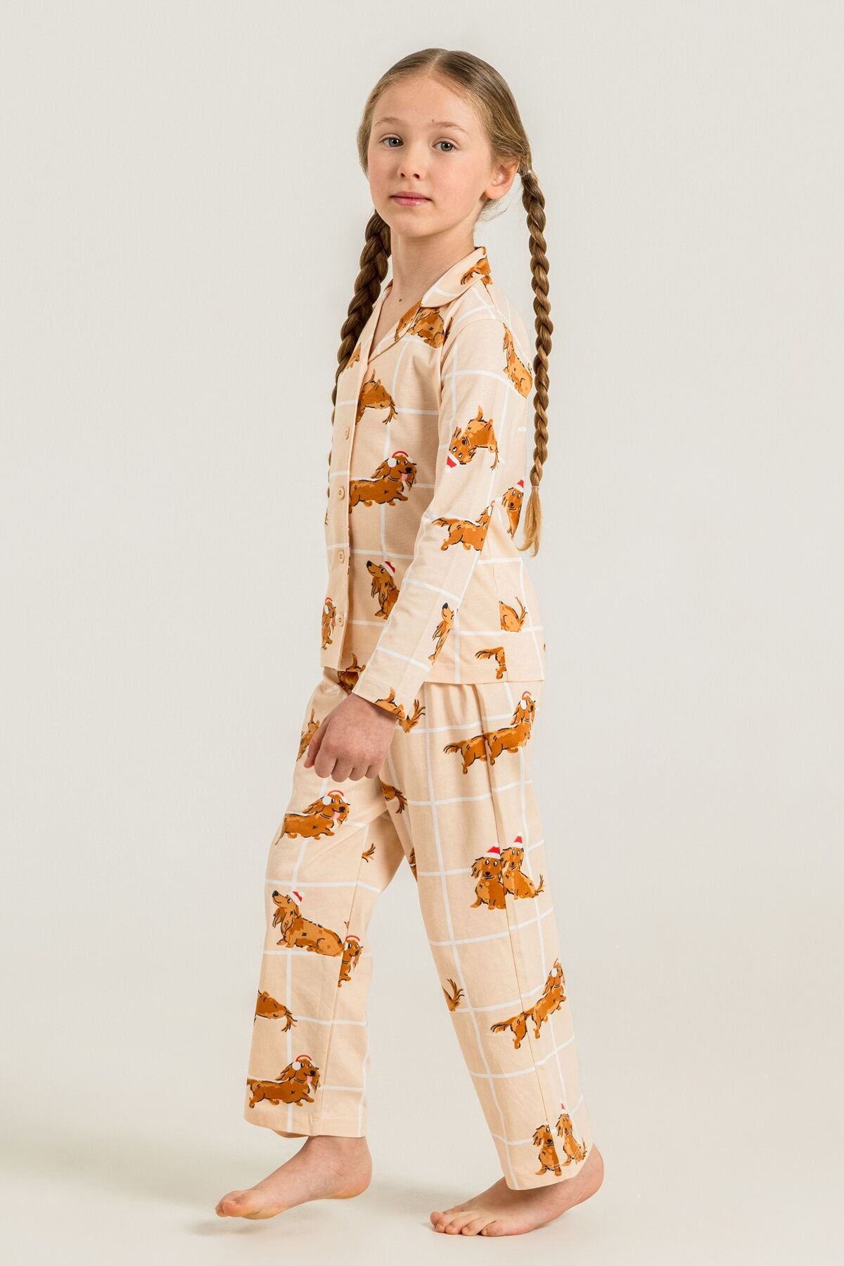 Rolypoly Kız Çocuk Cute Puppy Krem Gömlek Pijama Takımı RP3908-C-V1