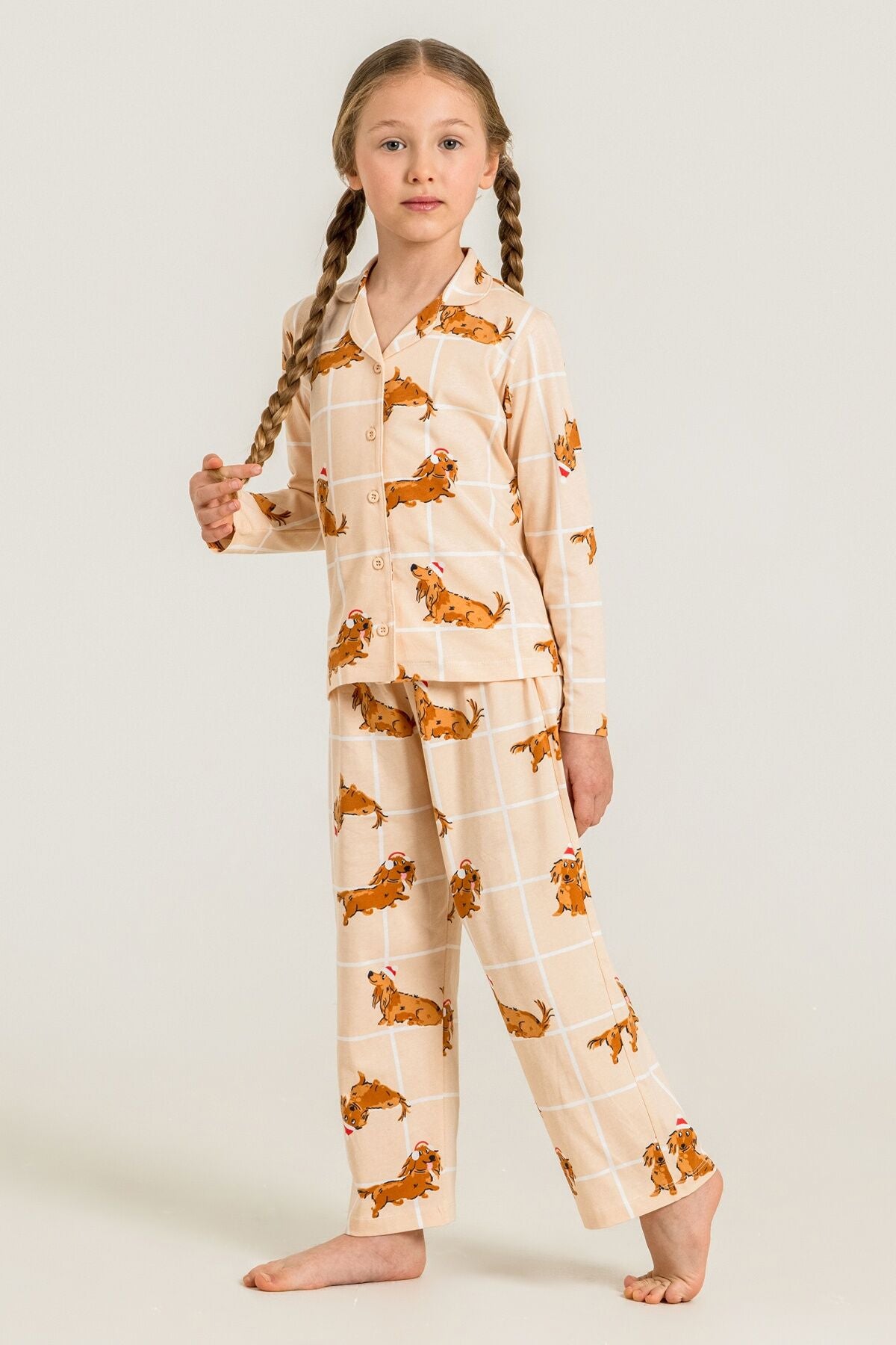 Rolypoly Kız Çocuk Cute Puppy Krem Gömlek Pijama Takımı RP3908-C-V1 Ürün ana görseli