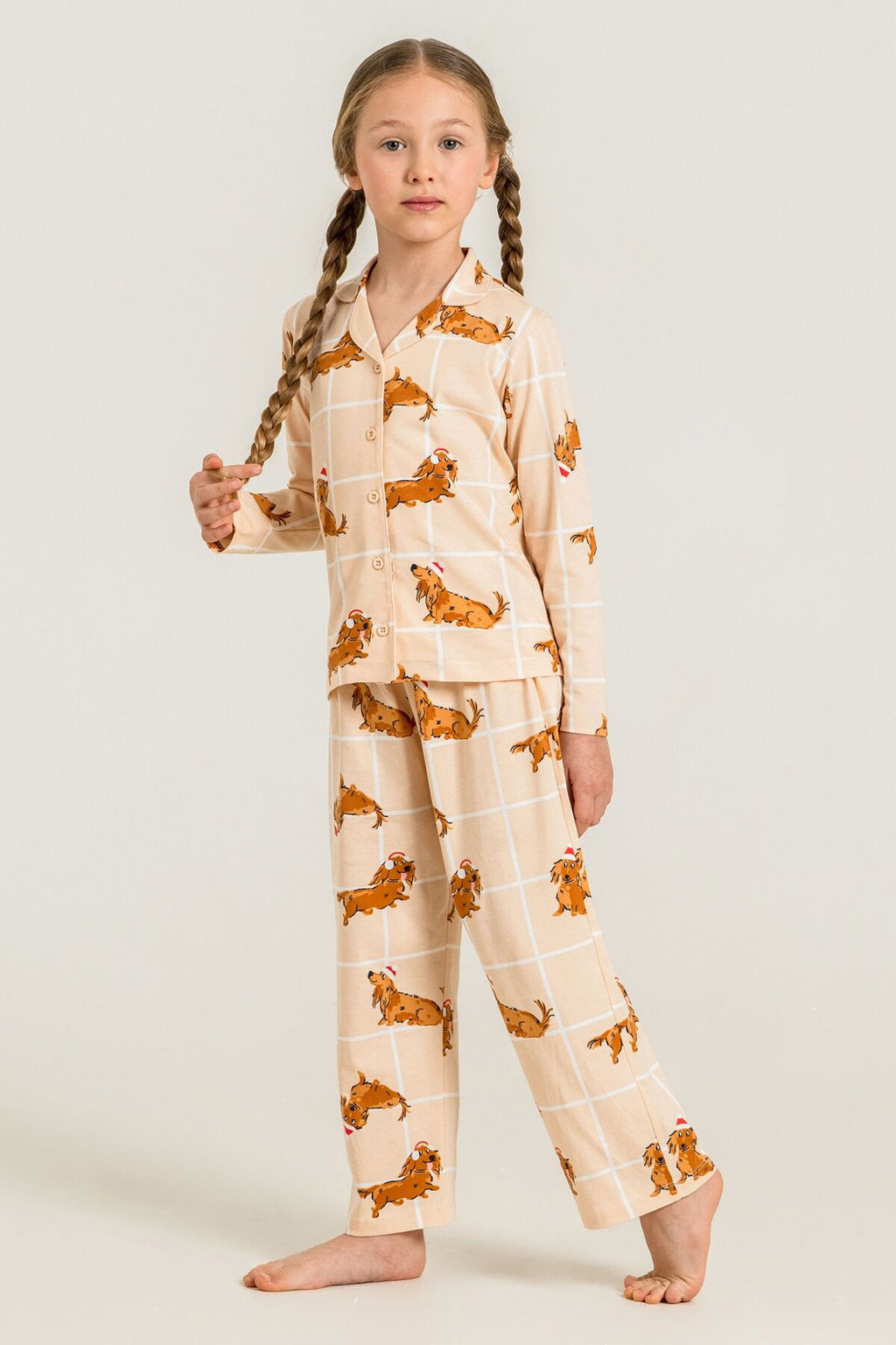 Rolypoly Kız Çocuk Cute Puppy Krem Gömlek Pijama Takımı RP3908-C-V1