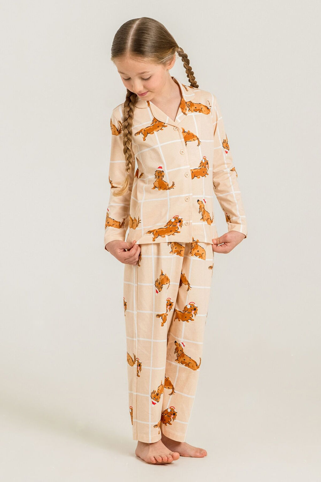 Rolypoly Kız Çocuk Cute Puppy Krem Gömlek Pijama Takımı RP3908-C-V1