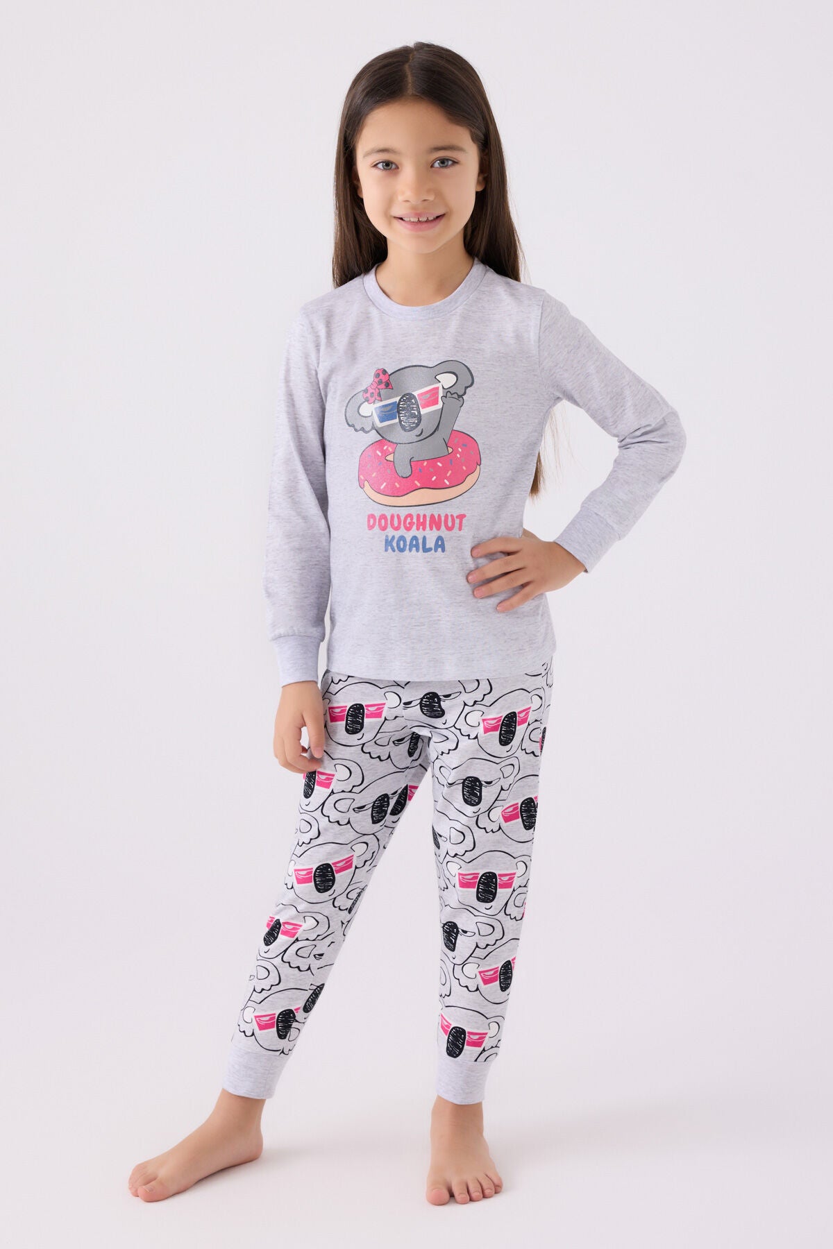 Kız Çocuk Gri Uzun Kol Pijama Takım