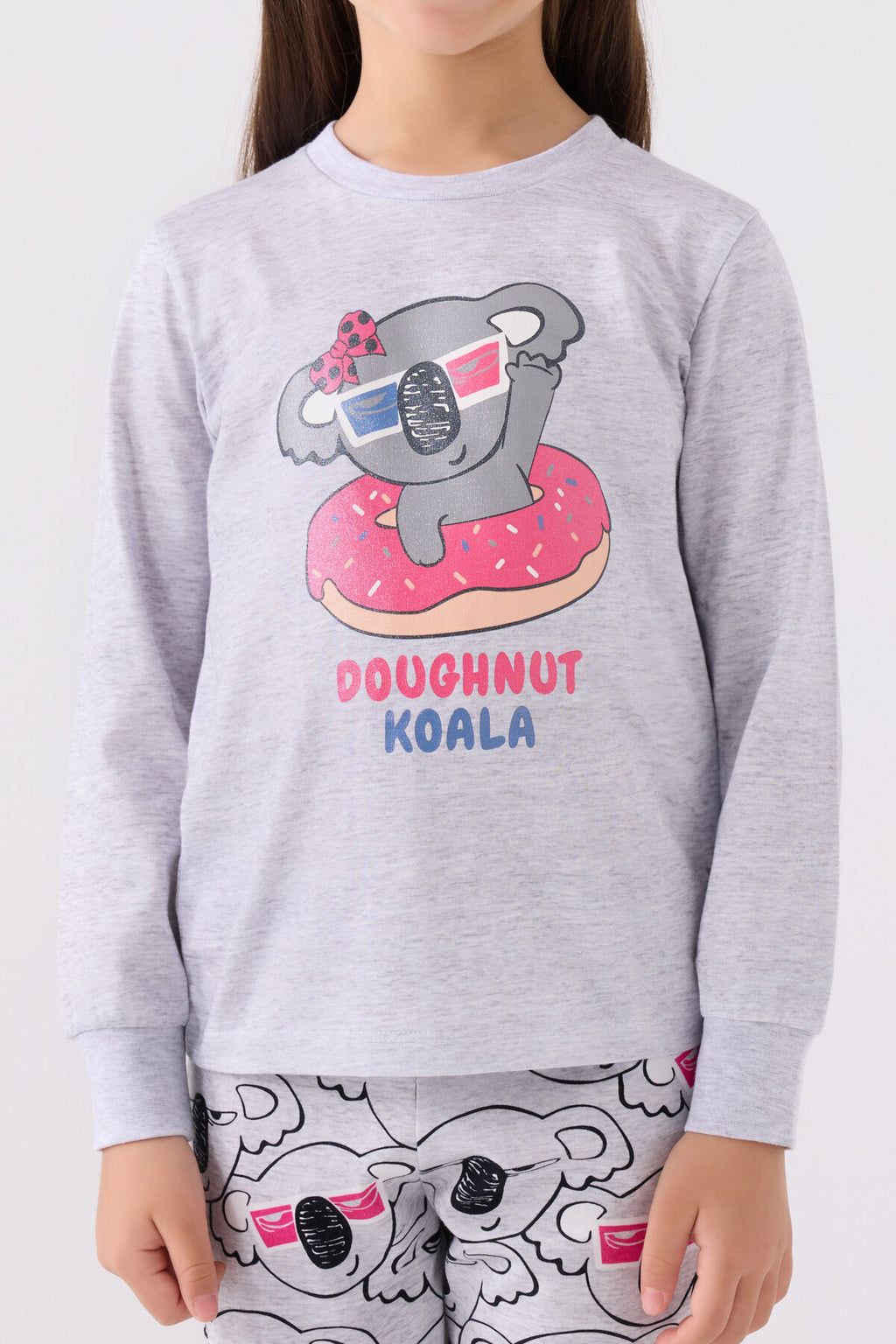 Kız Çocuk Gri Uzun Kol Pijama Takım