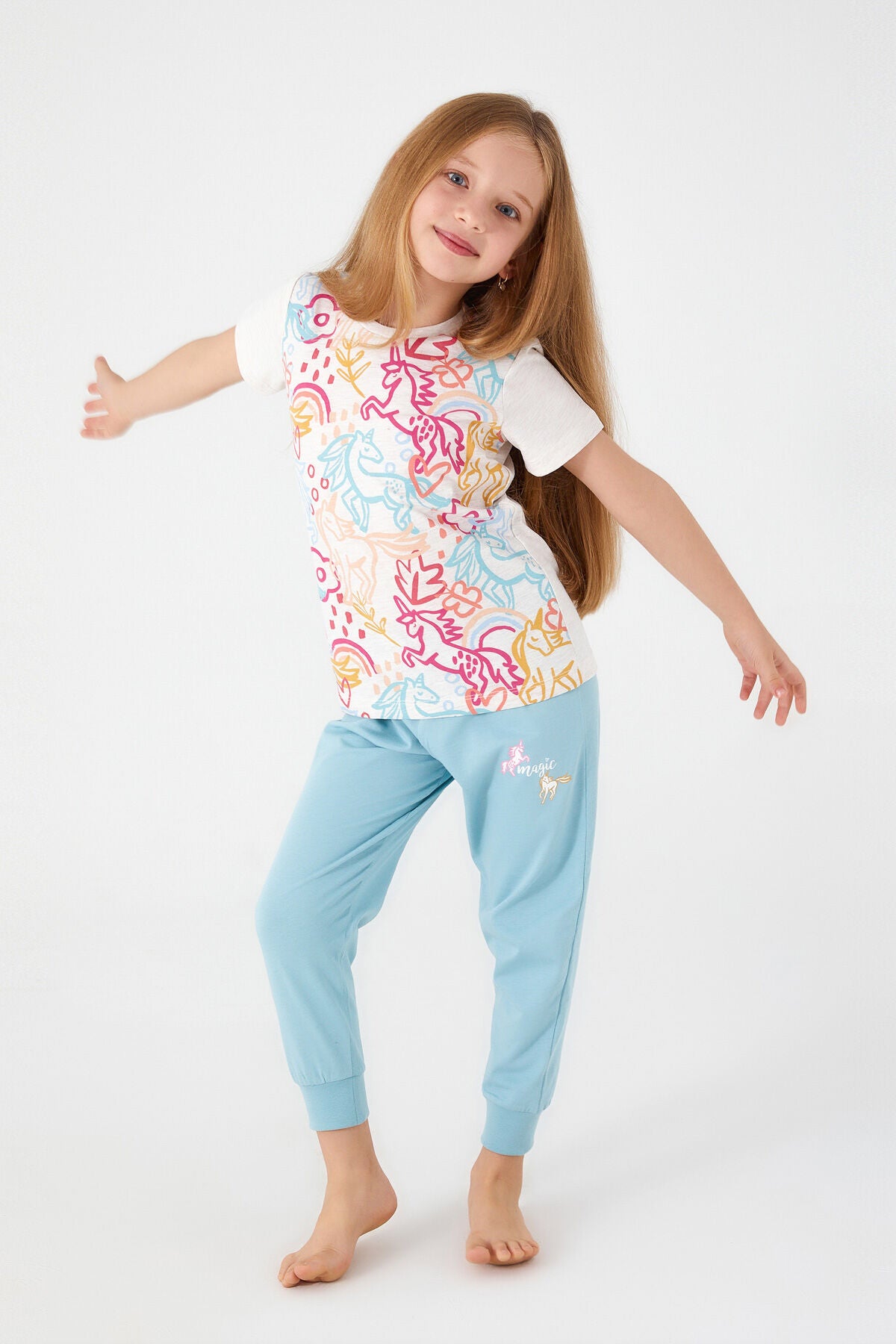 Unicorn Magic Krem  Kız Çocuk Kısa Kol Pijama Takım Ürün ikincil görseli