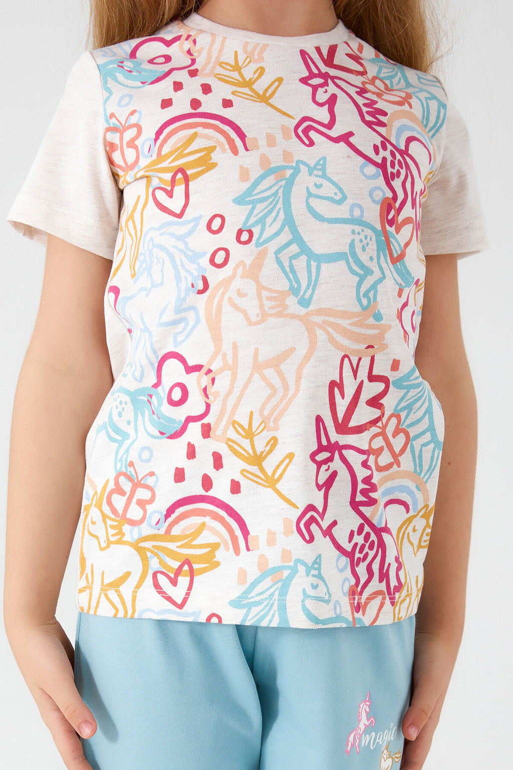 Unicorn Magic Krem  Kız Çocuk Kısa Kol Pijama Takım