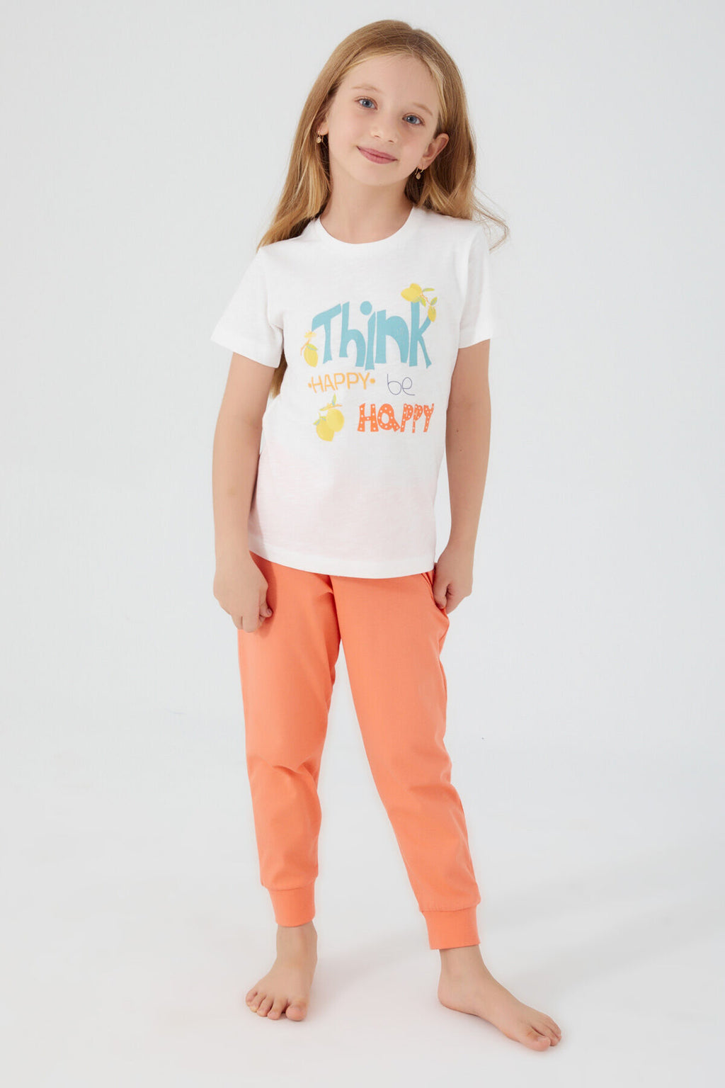 Think Happy Be Happy Krem Kız Çocuk Kısa Kol Pijama Takım