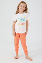 Think Happy Be Happy Krem Kız Çocuk Kısa Kol Pijama Takım