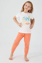 Think Happy Be Happy Krem Kız Çocuk Kısa Kol Pijama Takım