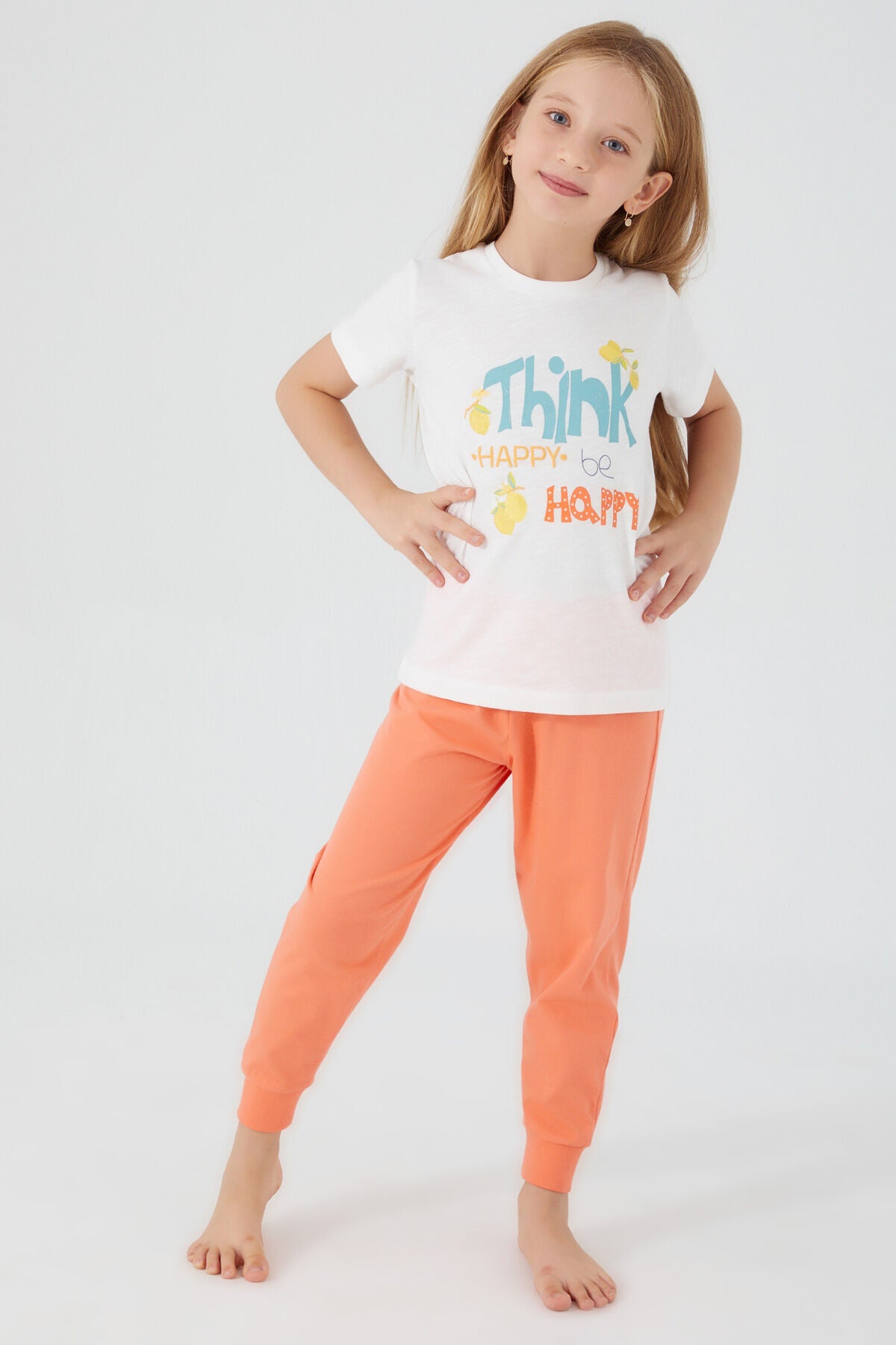Think Happy Be Happy Krem Kız Çocuk Kısa Kol Pijama Takım