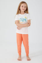 Think Happy Be Happy Krem Kız Çocuk Kısa Kol Pijama Takım