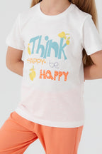 Think Happy Be Happy Krem Kız Çocuk Kısa Kol Pijama Takım
