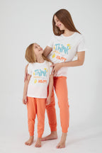 Think Happy Be Happy Krem Kız Çocuk Kısa Kol Pijama Takım