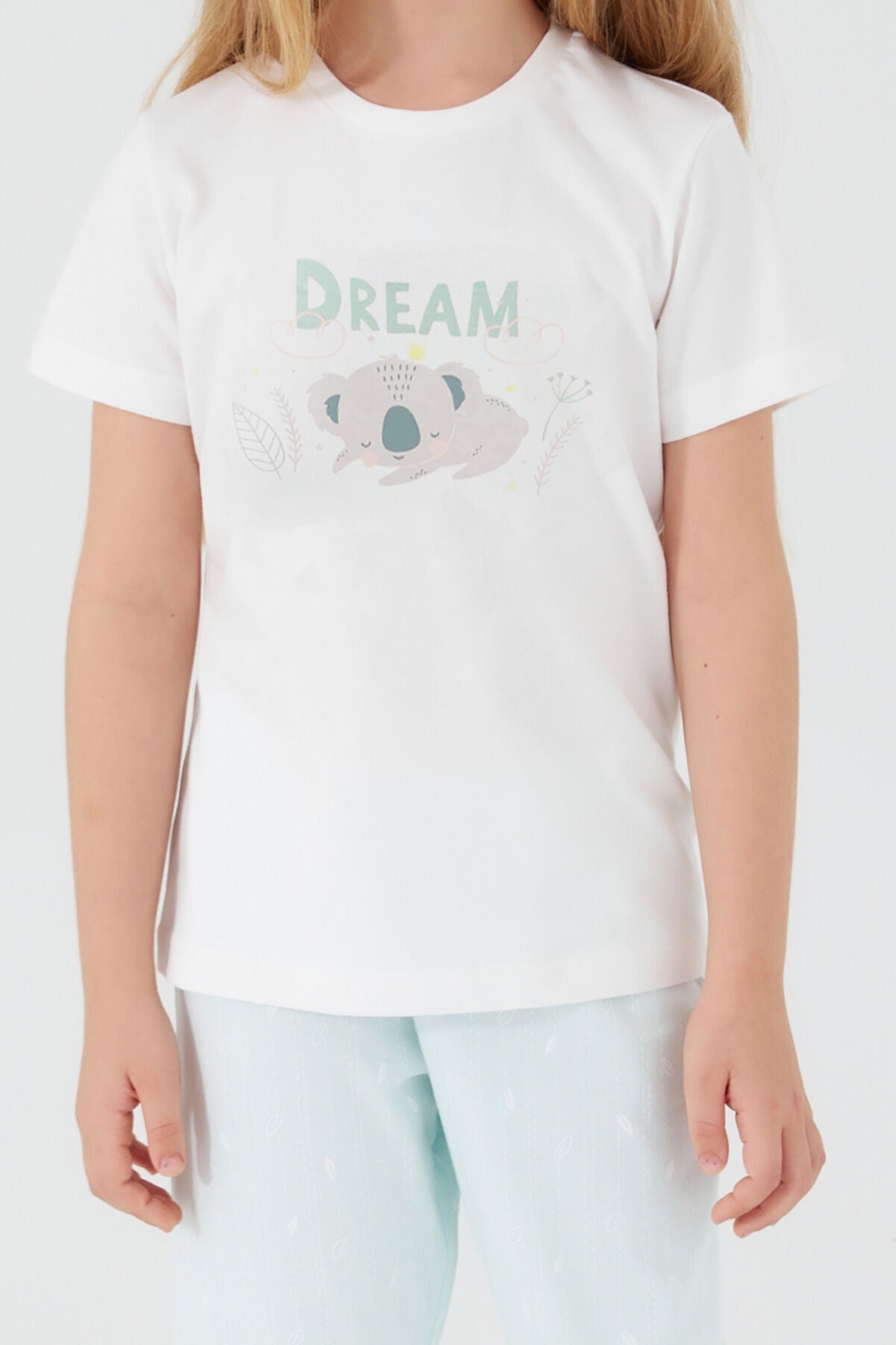 Koala-Muster Krem Açık Nil Kız Çocuk Kısa Kol Pijama Takım