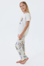 Rolypoly Kız Çocuk Bisiklet Yaka Baskılı Yazlık Regular Fit Krem Pijama Takımı RP3774-C-V1