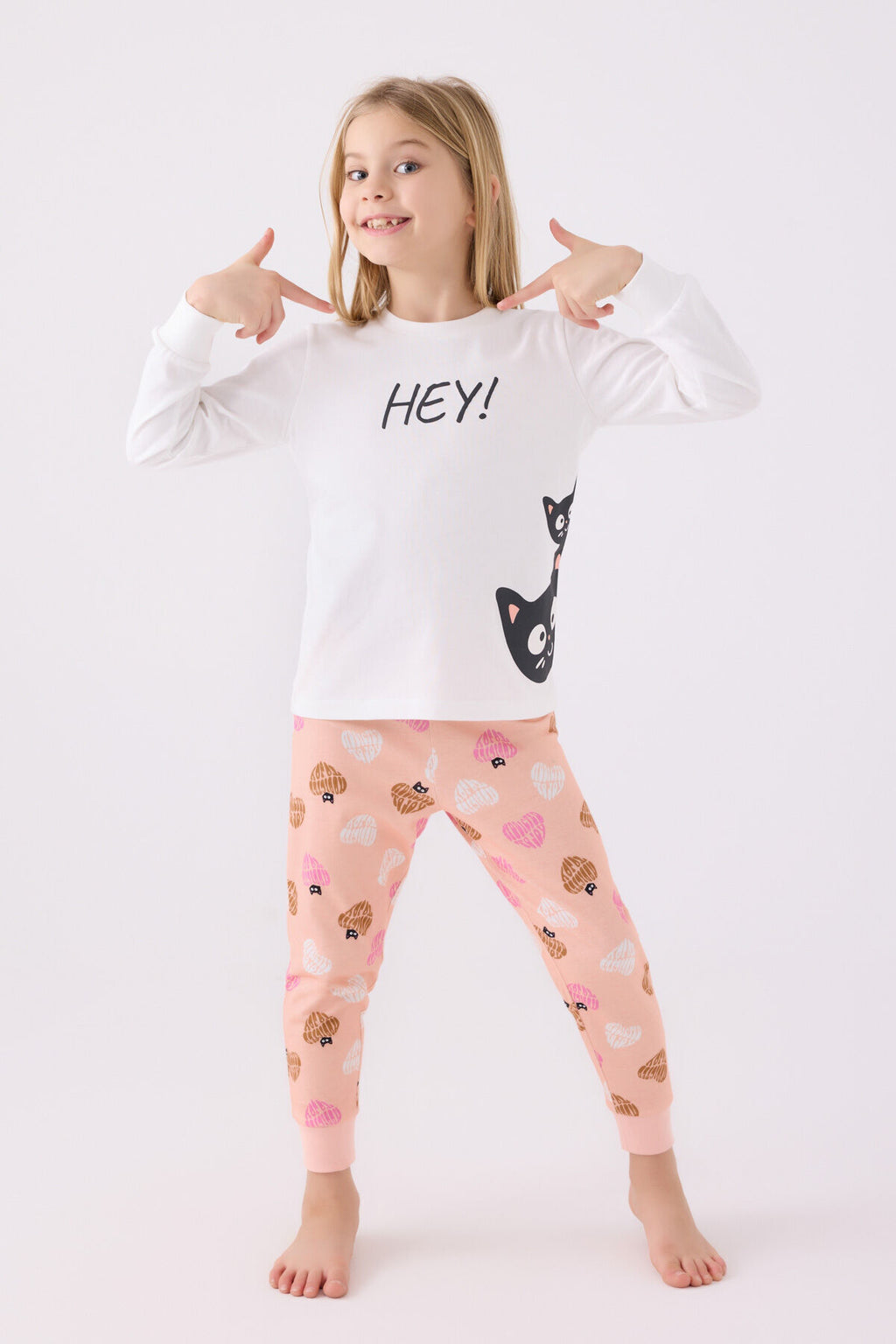 Kız Çocuk Beyaz Uzun Kol Pijama Takım